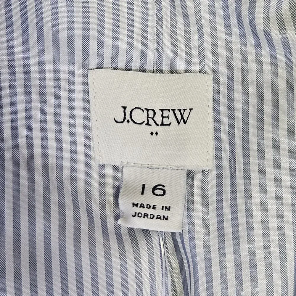 J.Crew Herringbone Blazer Women 16 Cotton Linen Blue White Preppy Academia CL240